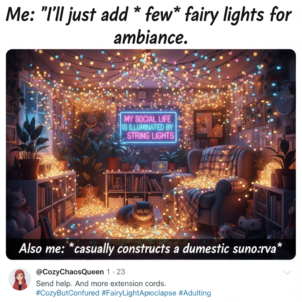 My therapist told me to embrace the darkness. So I bought more fairy lights. #SeasonalDepression