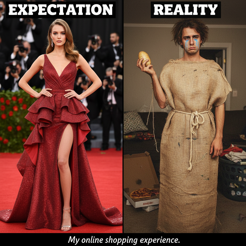 Ordered a 'chic' dress online, got a potato sack. My bank account is crying.