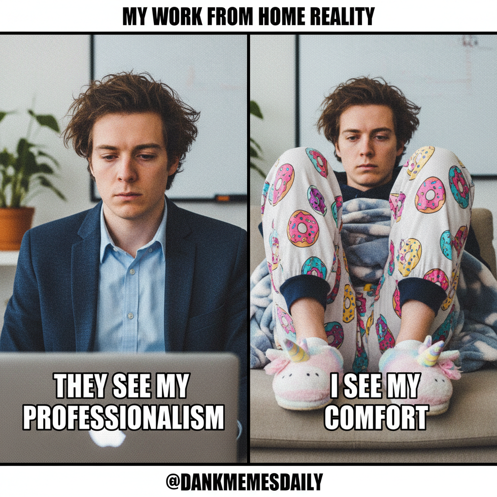 My 'work from home' uniform is 70% pajamas, 30% existential dread. It's called balance.