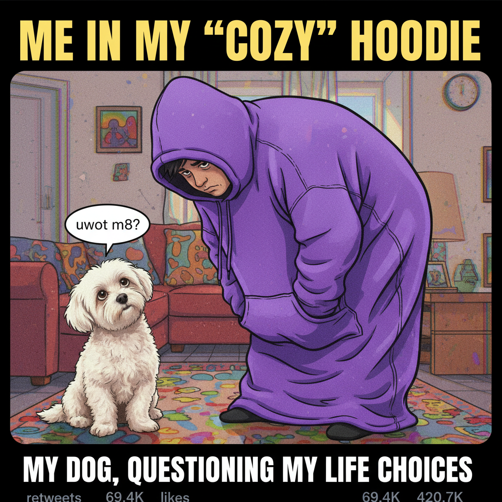 Ordered a 'oversized' hoodie. It's now a dress. My dog looks confused. #OnlineShopping