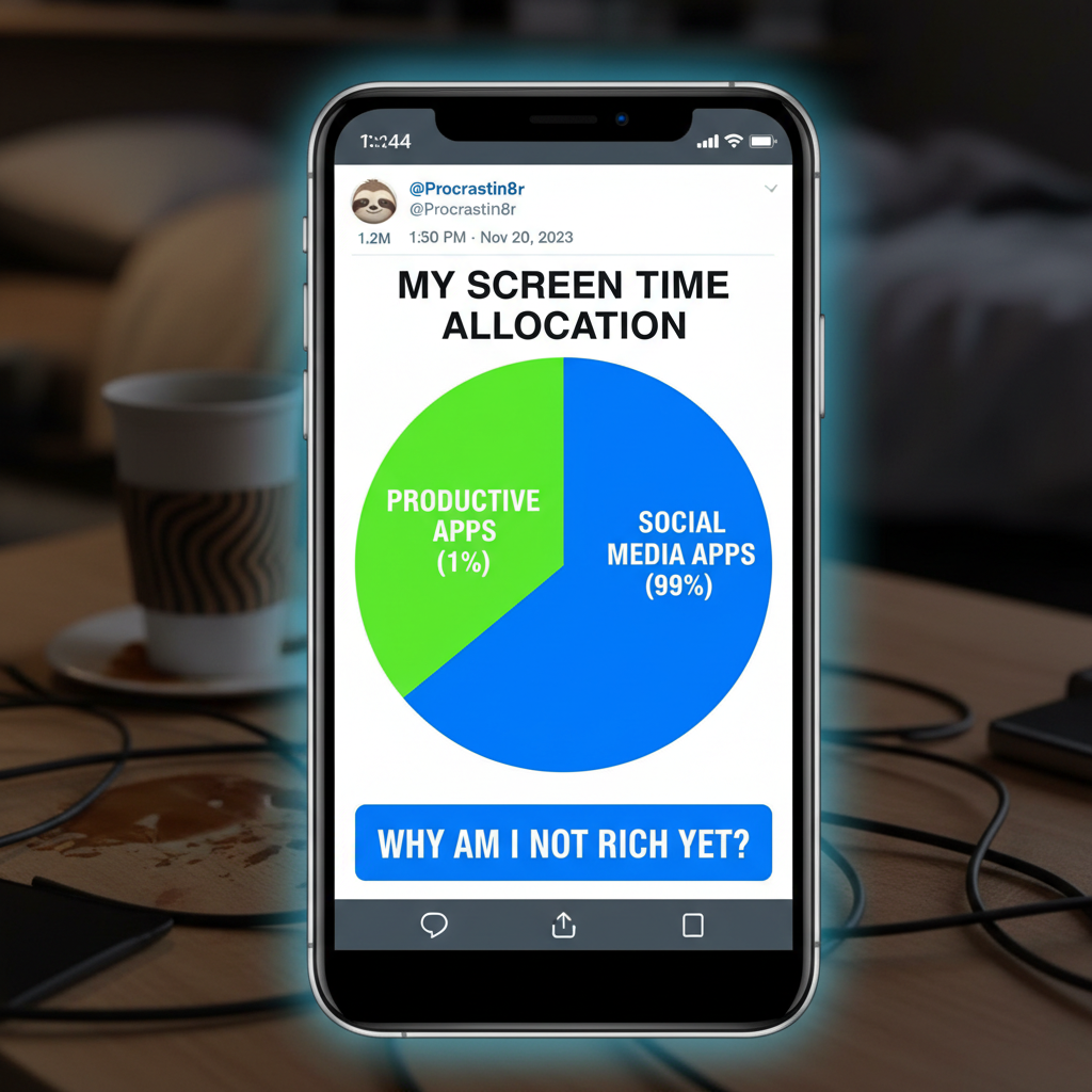 My screen time report: 8 hours of scrolling, 2 hours of 'productivity.' Perfectly balanced.