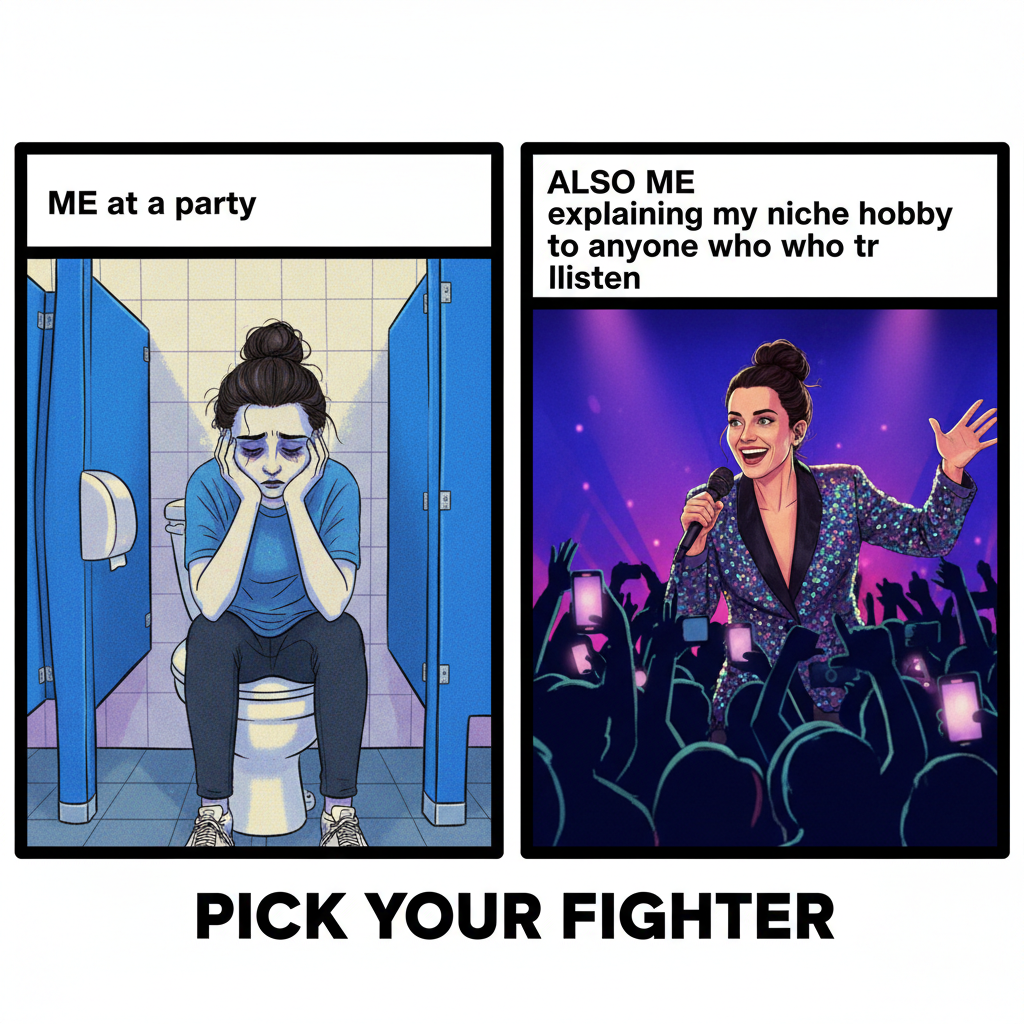 Introverts at a party: recharging in the bathroom. Extroverts: IS THIS MIC ON?!