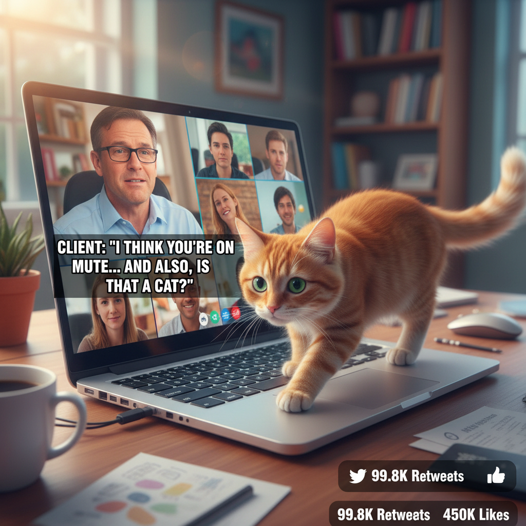 My cat just walked across my keyboard during a client Zoom. Pretty sure I just typed 'meow'.