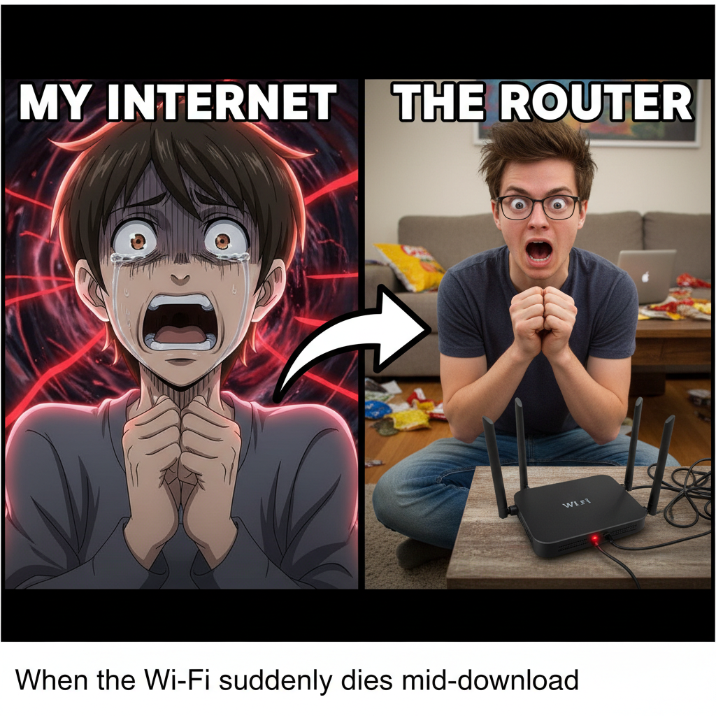 My face when my Wi-Fi cuts out mid-stream. Anime protagonists got nothing on my despair.