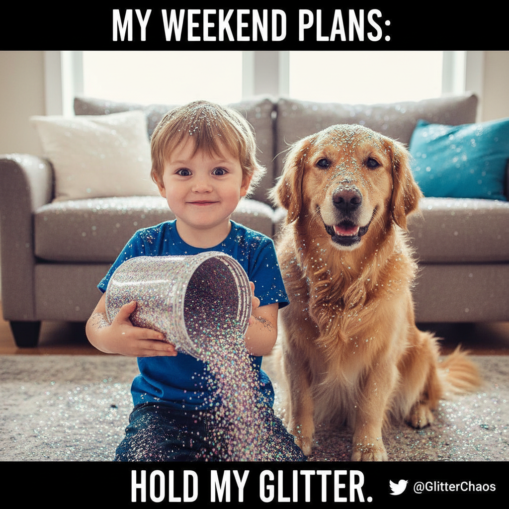 Just found my toddler trying to 'feed' the dog glitter. Send help. And a vacuum.