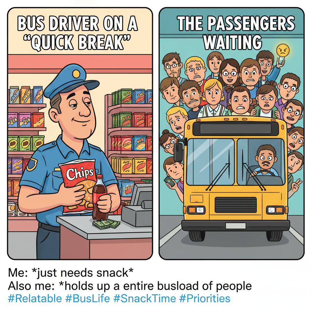 The bus driver just took a detour for snacks. This is peak public transport.