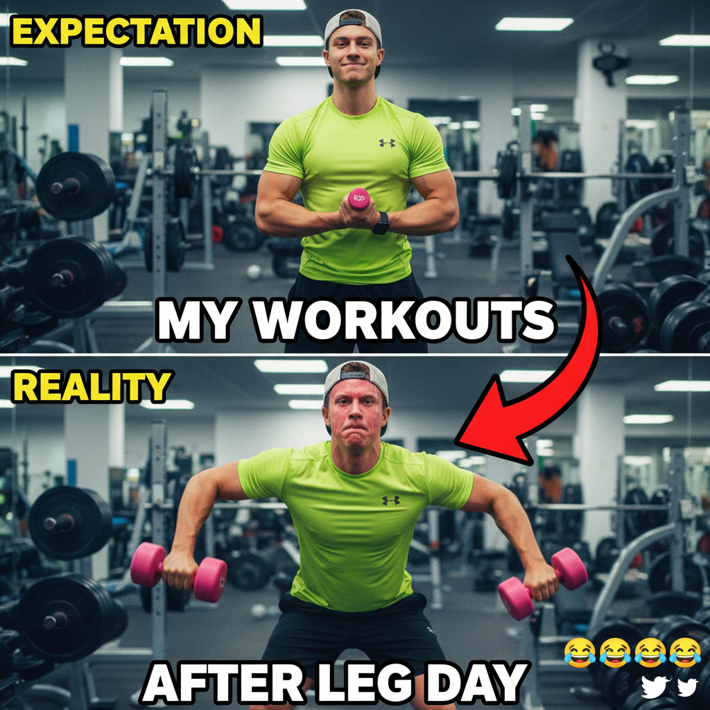 Me trying to look cool at the gym vs. me trying to lift literally anything.