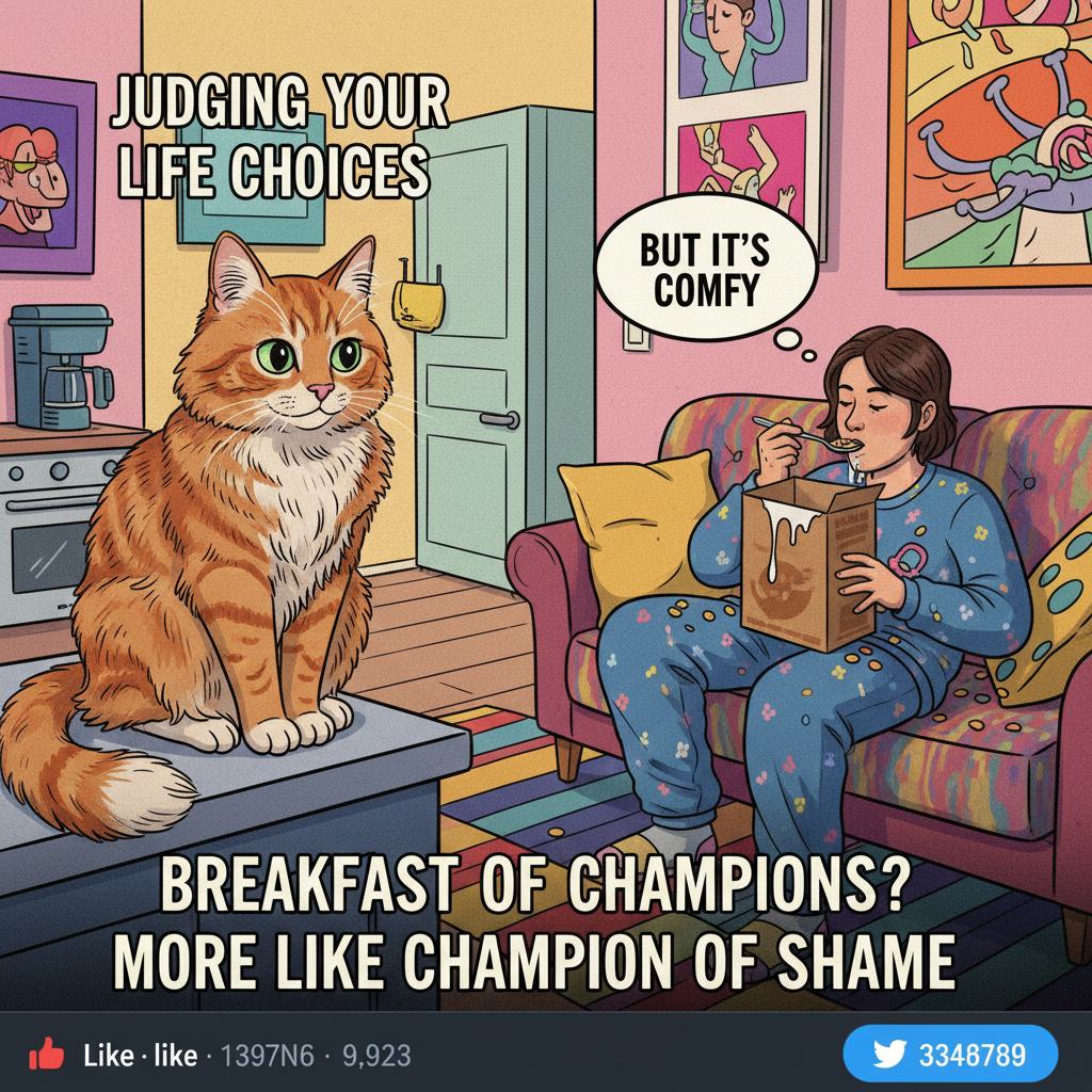 My cat judging my life choices while I eat cereal for dinner. 😼