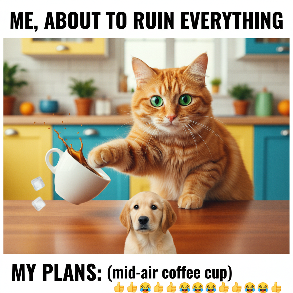 My pet just stared into my soul while slowly pushing my coffee cup off the table. The audacity.