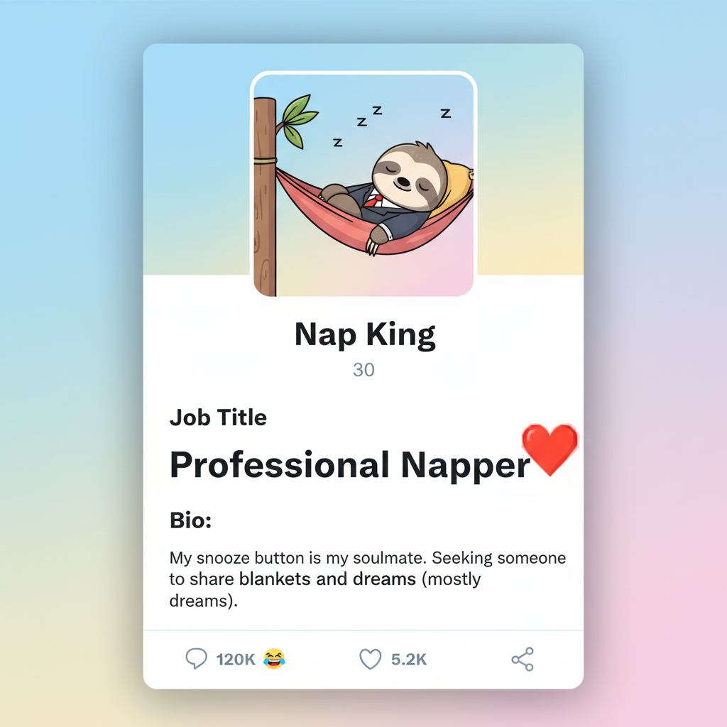Matched with someone who listed 'professional napper' as their job. Marrying them.