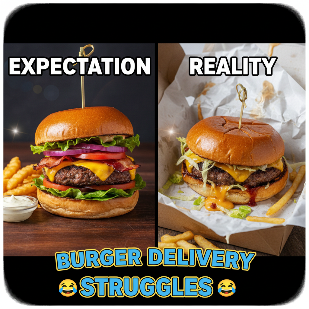Ordered a gourmet burger. Got something that looks like it lost a fight with a truck. Still ate it.