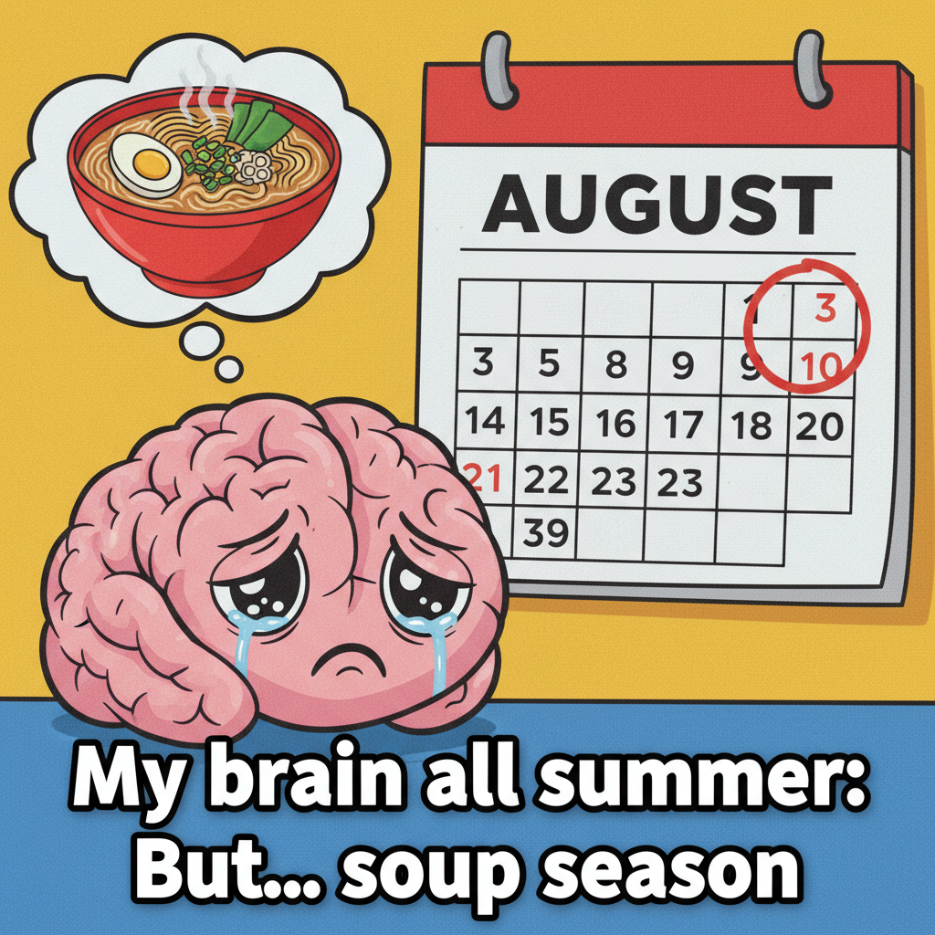 My brain cells during seasonal depression: 'Is it soup season yet?' 'It's August.' 'Soup.' #SadGirlAutumn