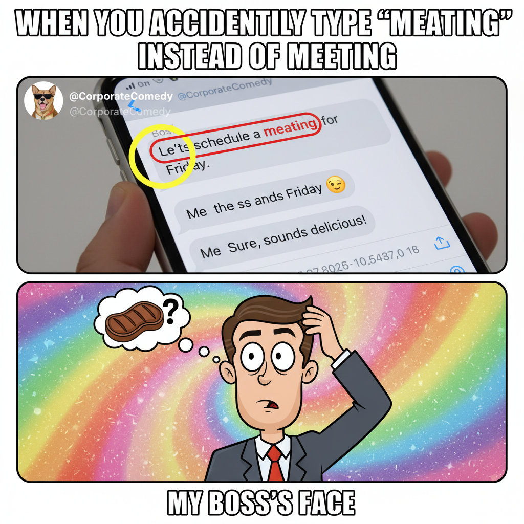 Autocorrect changed 'meeting' to 'meating'. My boss is now confused and hungry.
