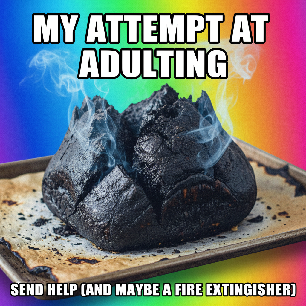 My attempt at baking bread turned into a charcoal briquette. At least it's gluten-free now? 🔥