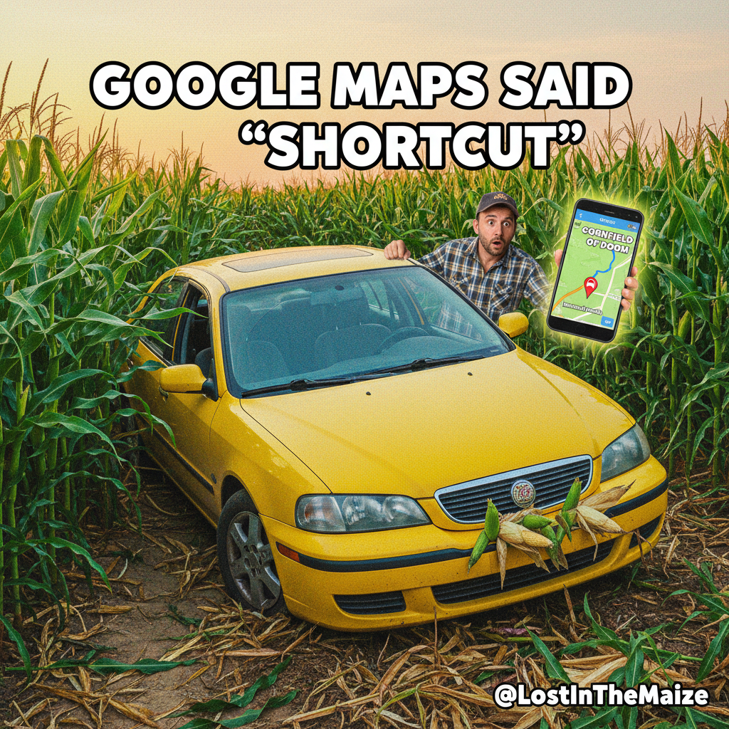 GPS: 'In 200 feet, turn right.' Me, already in a cornfield: 'Sure, Jan.'
