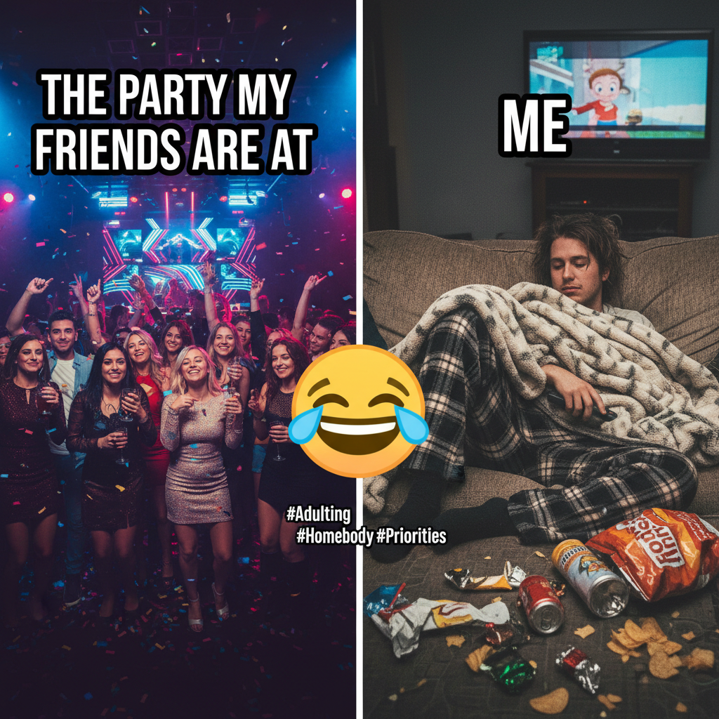 Friday night plans: 'Clubbing till dawn!' Reality: PJs, snacks, and debating if 9 PM is too early for bed.