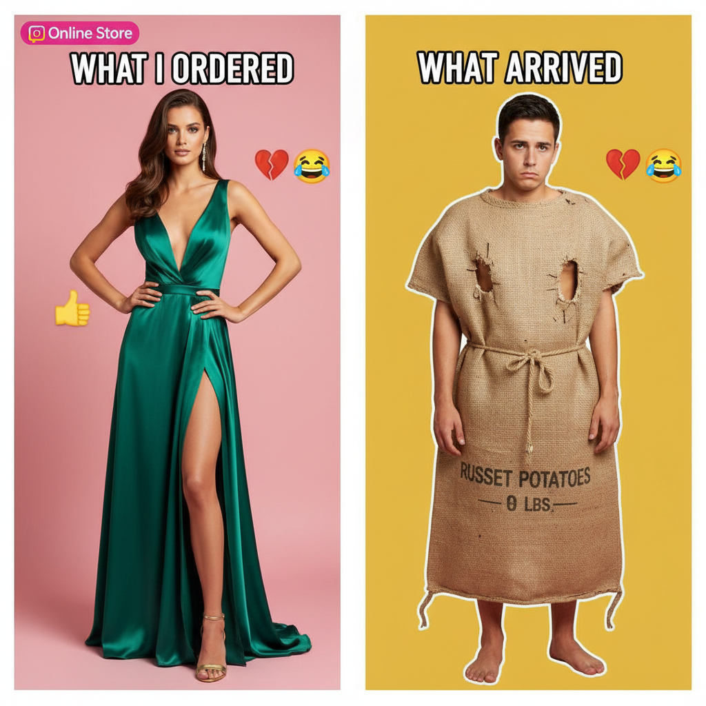 Ordered a 'chic' dress online, received a potato sack. My disappointment is immeasurable.