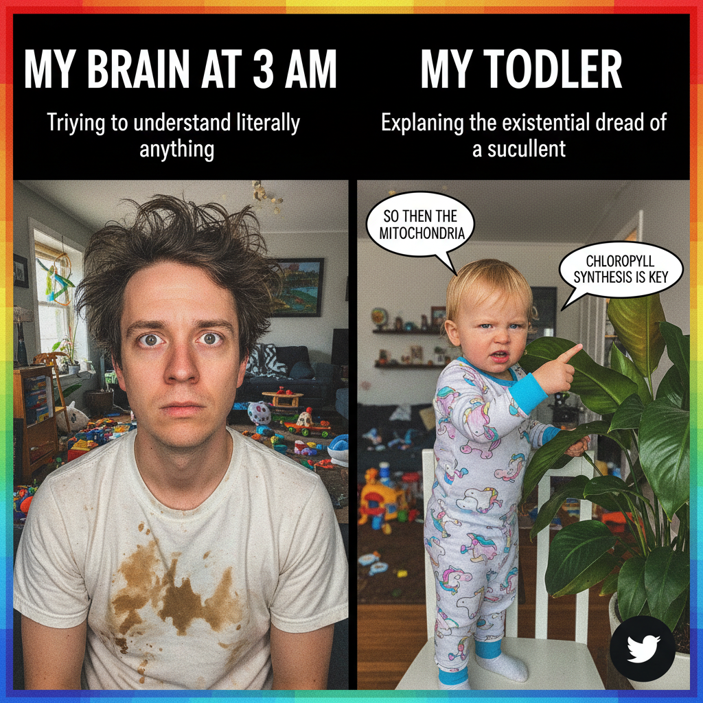 My toddler just explained quantum physics to a houseplant. I'm tired.