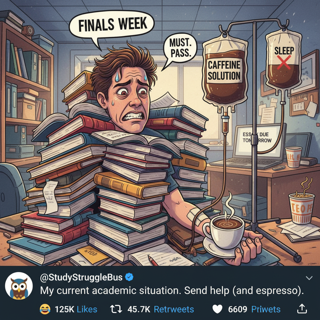 My study method is 90% panic, 10% caffeine, 0% actual studying. Wish me luck!