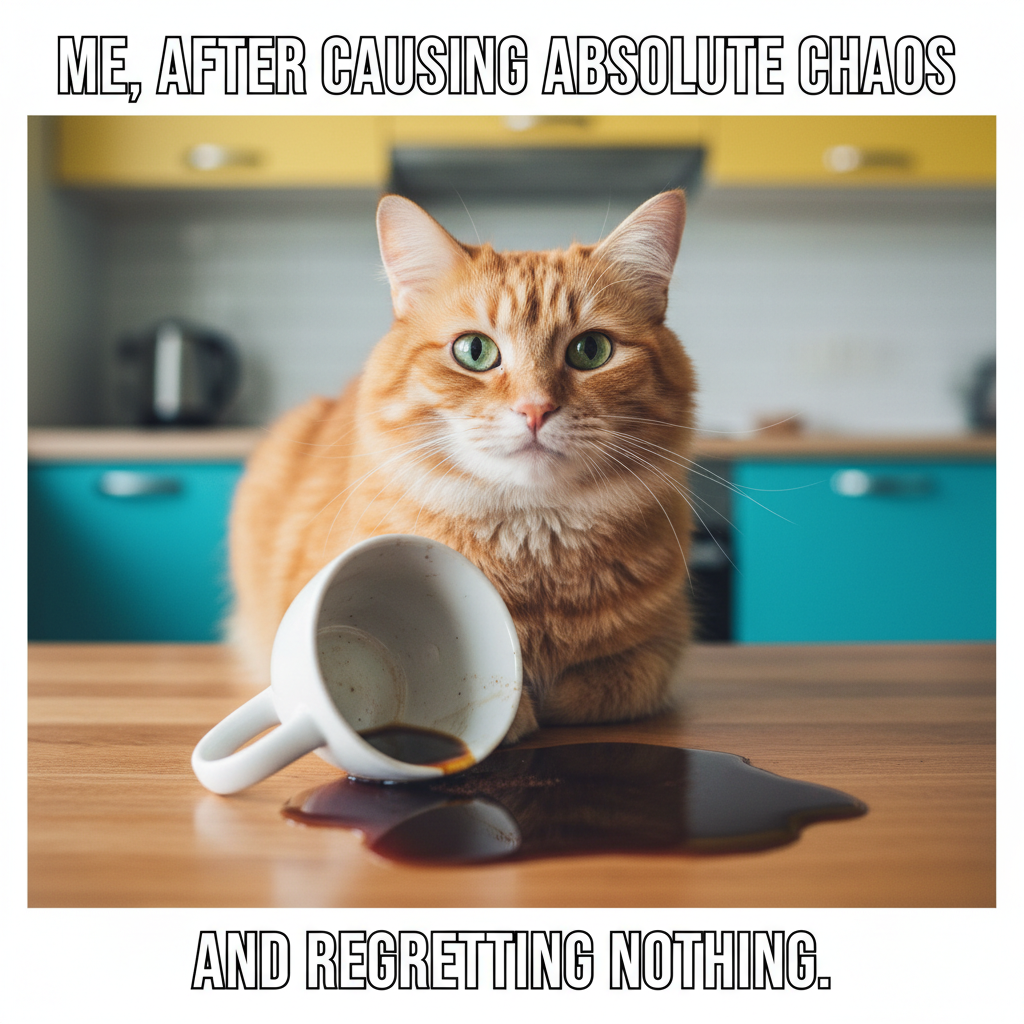 My cat just knocked over my coffee WHILE staring me in the eyes. The AUDACITY. #PetLife