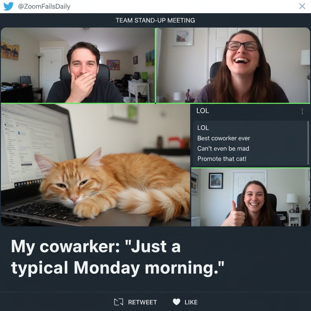 Someone's cat just walked across their keyboard during a Zoom meeting. I'm dead.