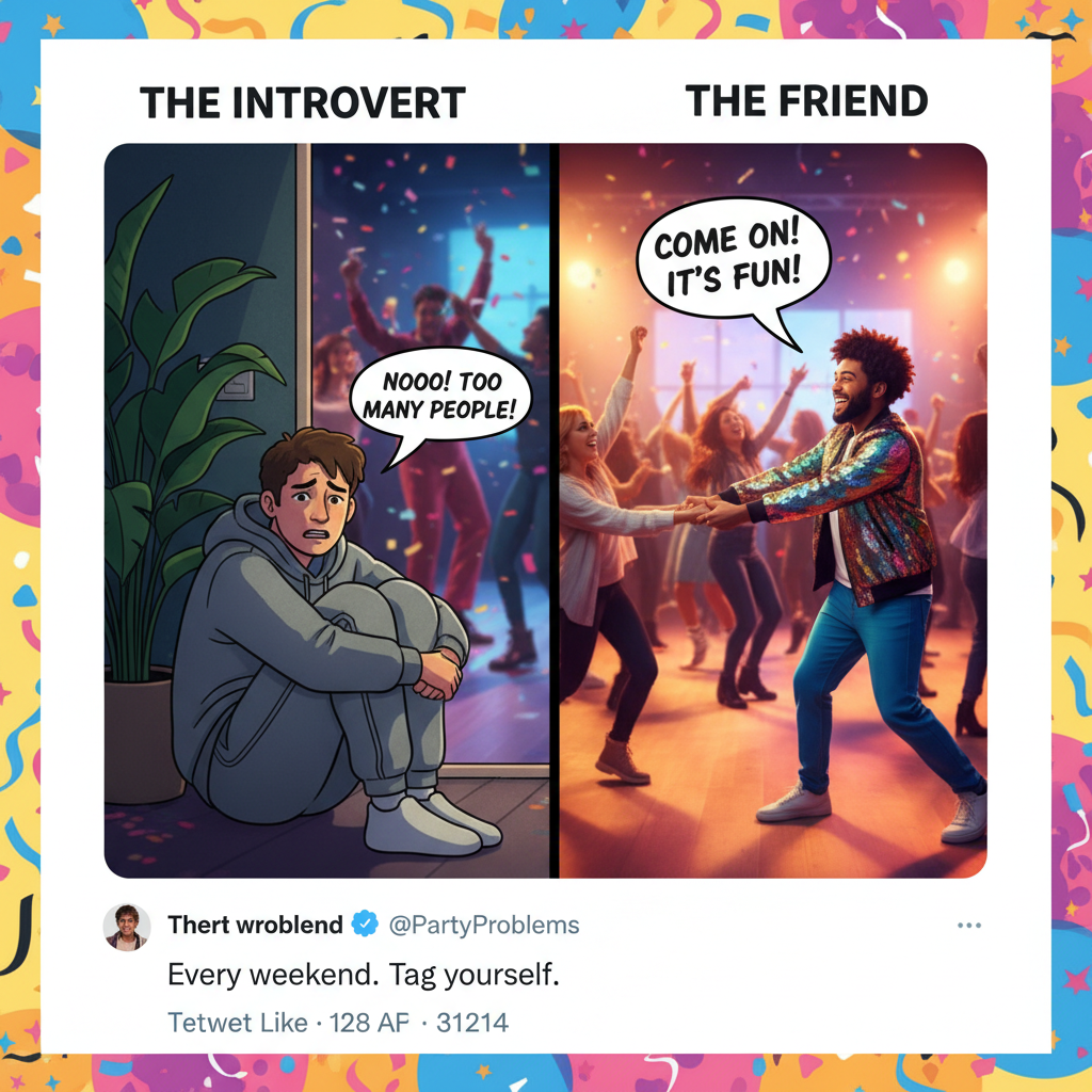 The introvert at the party vs. the extrovert who adopted them. A classic saga.