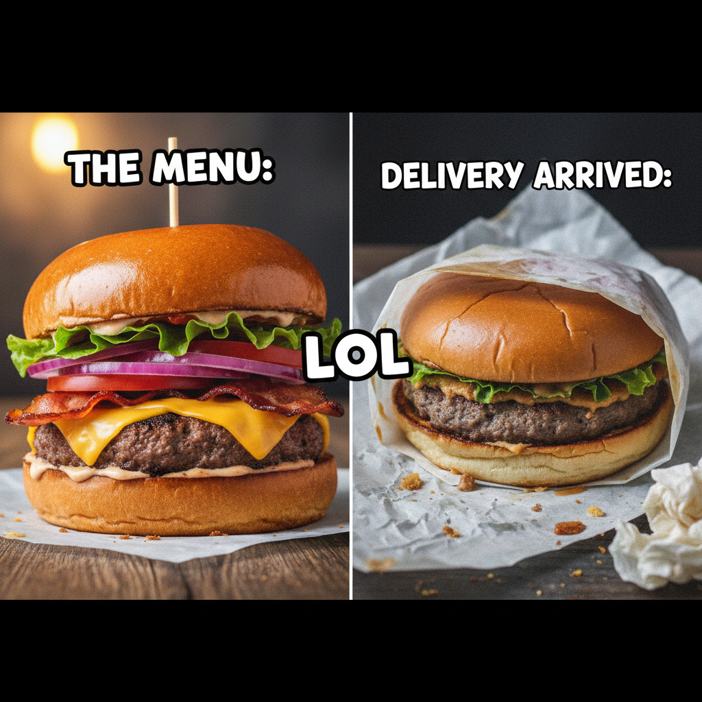 Ordered a gourmet burger. Got something that looks like it lost a fight with a truck. #FoodDeliveryFail