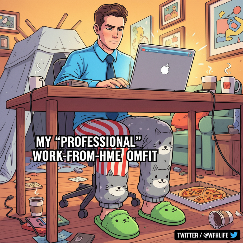 My WFH uniform is 50% comfy, 50% 'can turn camera on in 2 secs.' It's a science.
