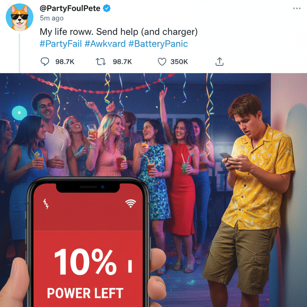 Introvert at a party: 'I've already said hi to 3 people. My social battery is at 10%.'