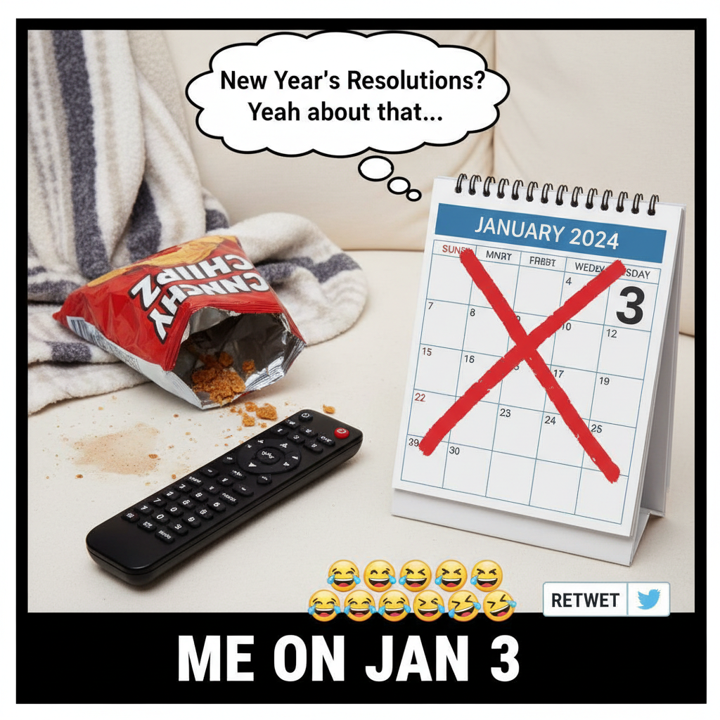 My New Year's resolution lasted 3 days. Send snacks, not judgment.