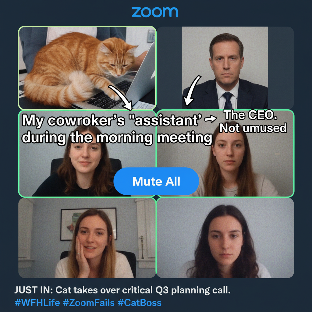 Someone's cat just walked across their keyboard during a Zoom meeting. The CEO didn't even flinch.