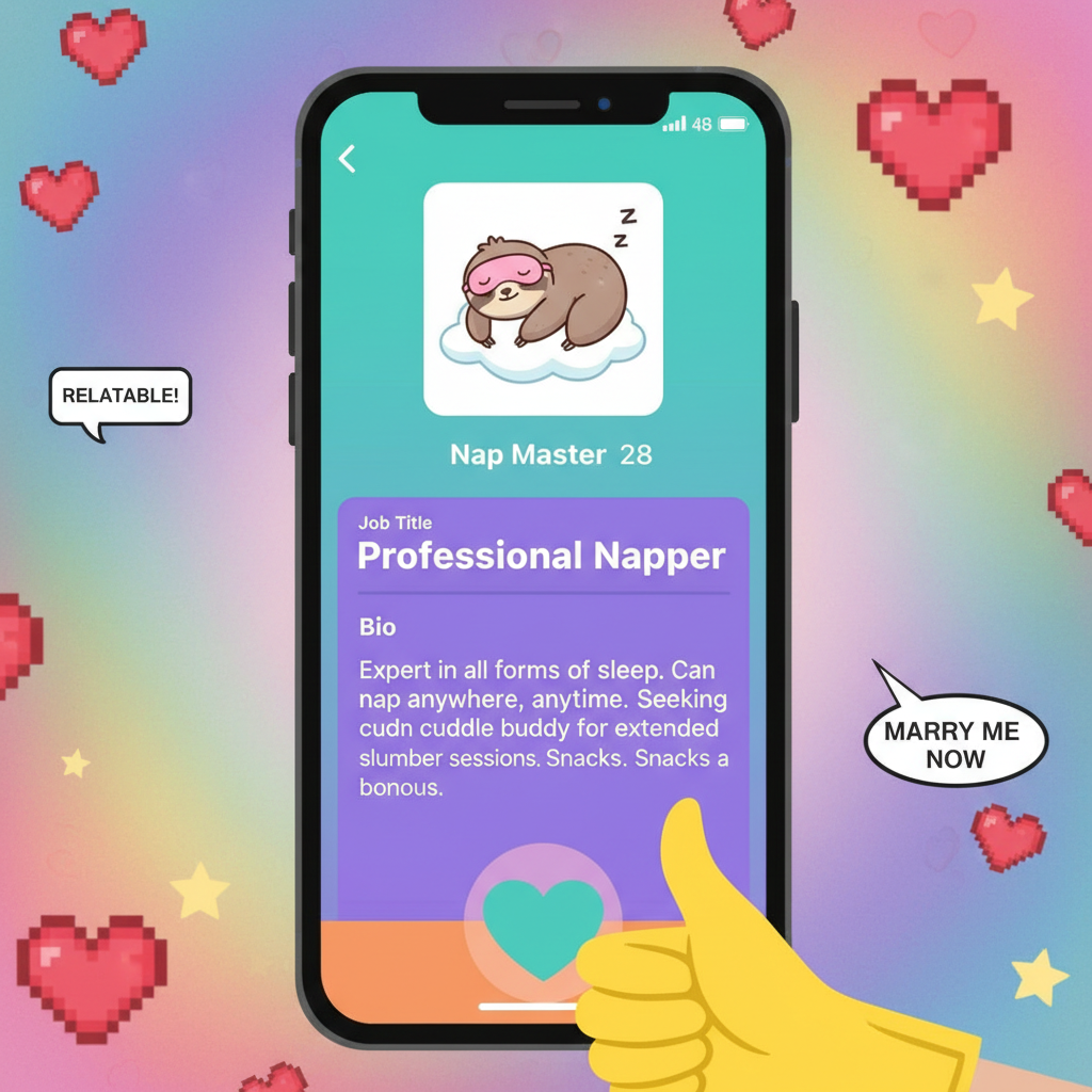 Swiped right on someone who listed 'professional napper' as their job. Finally, my soulmate.