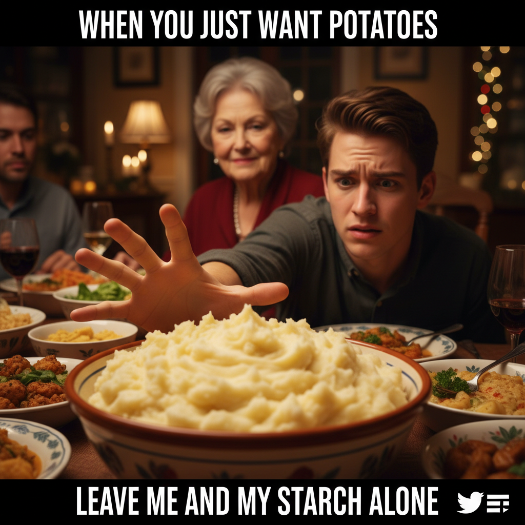 Aunt Carol just asked if I'm 'still single' for the 5th time. Pass the mashed potatoes, I need strength.