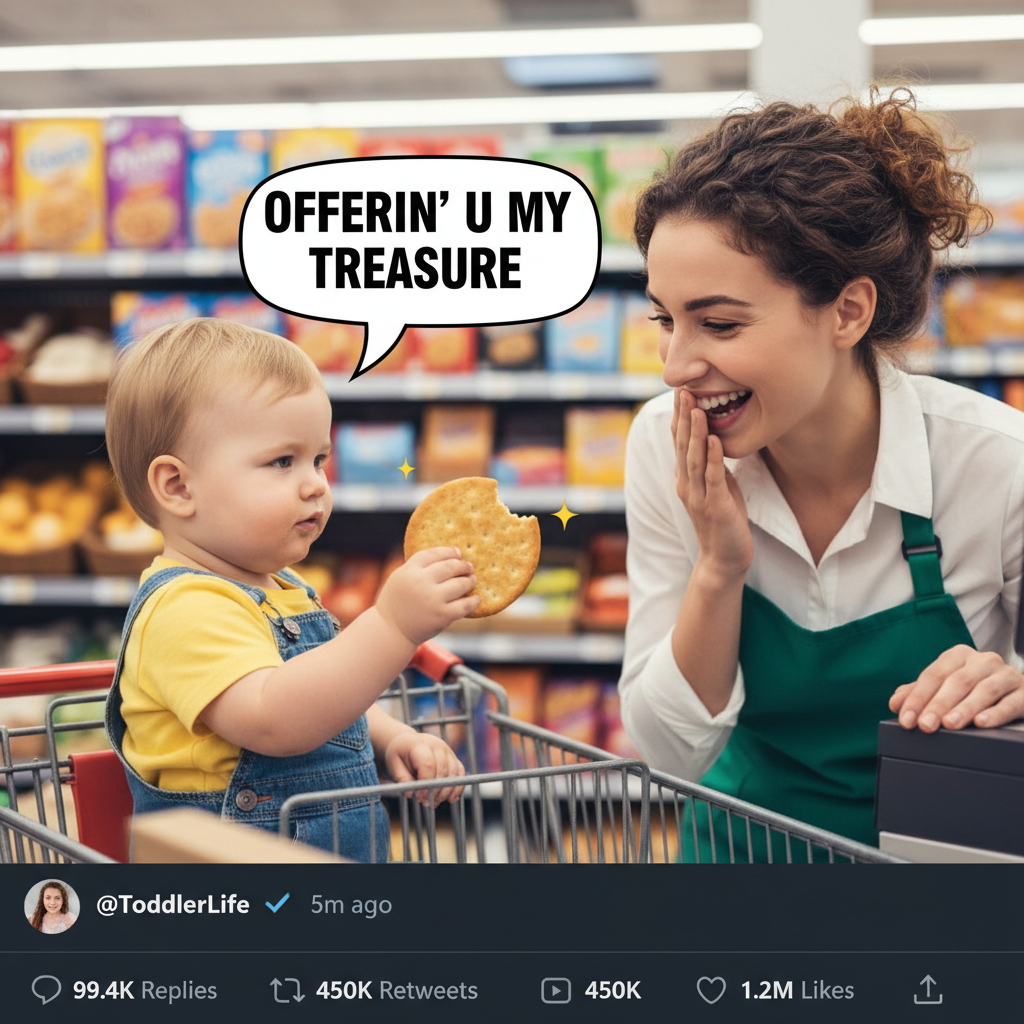 My toddler just tried to pay for groceries with a half-eaten cracker. Send help.
