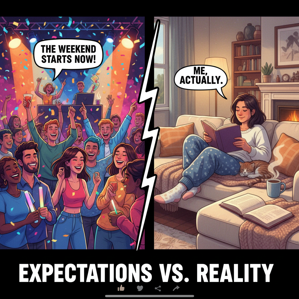 The extrovert: 'Let's go to that huge party!' The introvert: 'My couch and I have a date.'