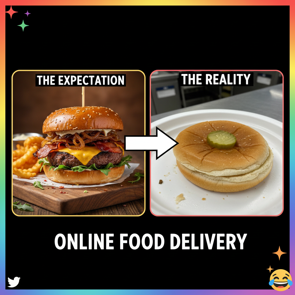 Ordered a gourmet burger. Got two buns and a pickle. Expectations vs. Reality hit hard.