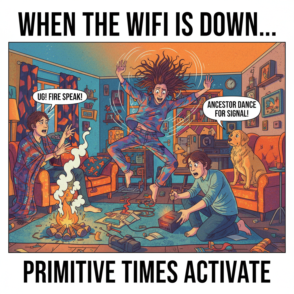The wifi went down. I'm now communicating with my family using ancient smoke signals and interpretive dance.