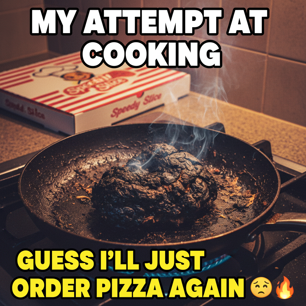My 'gourmet meal' turned into a charcoal briquette. Send help (and pizza).