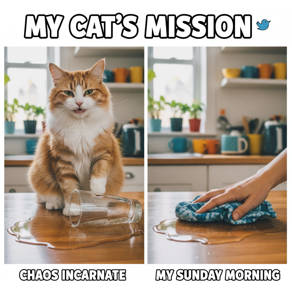 My cat just knocked over my water glass for fun. I still love him. Send help.