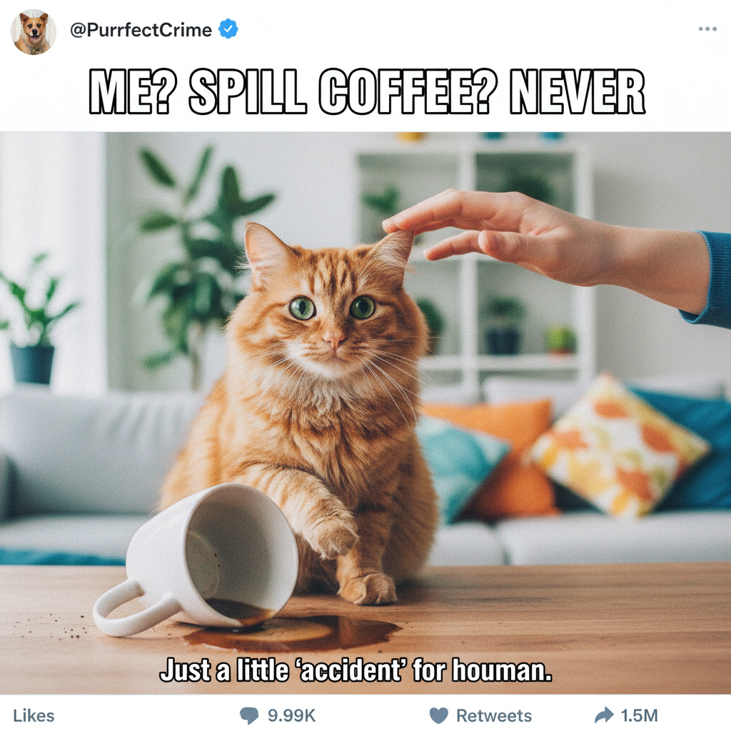 My cat just knocked my coffee over, then demanded head scratches. The duality of pet ownership.