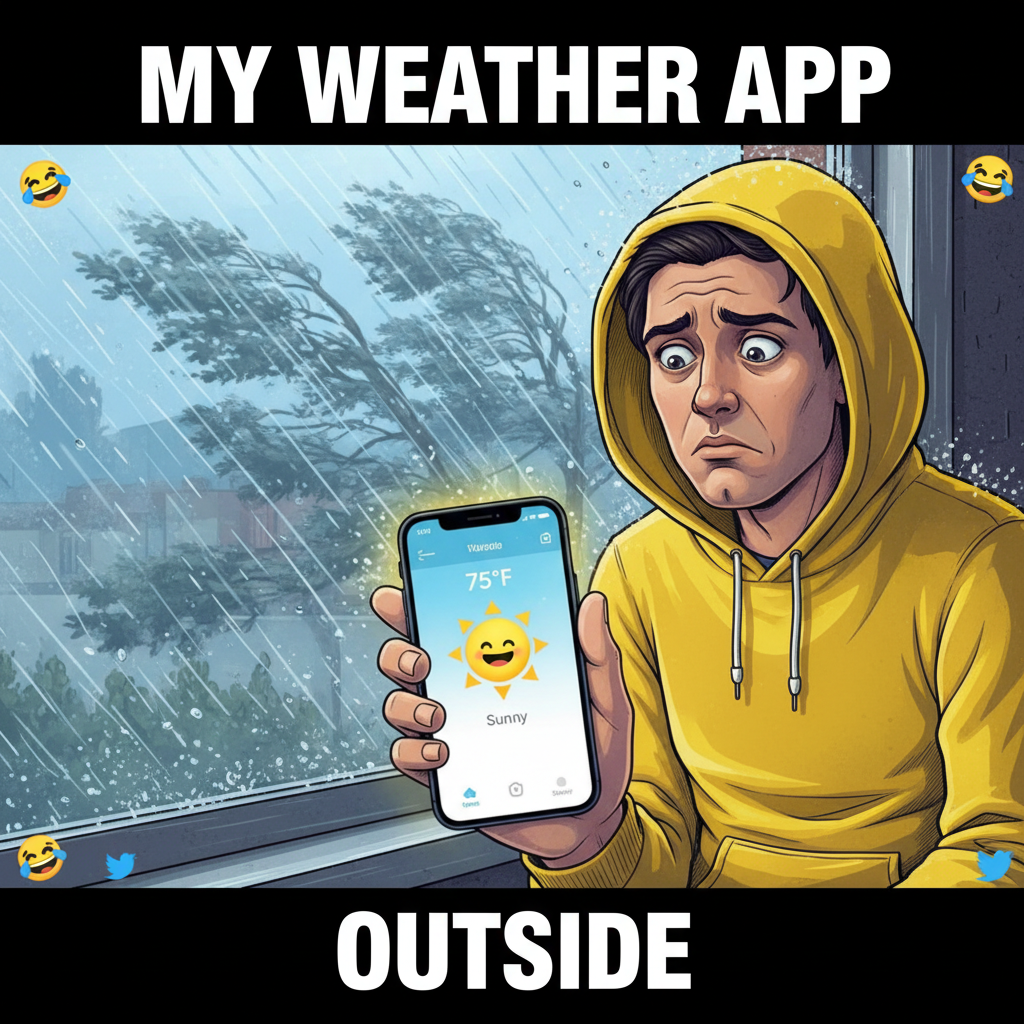 It's 75°F and raining sideways. My weather app is gaslighting me.