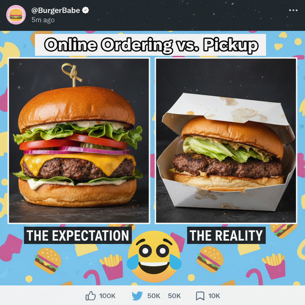 Ordered a gourmet burger, got a sad patty. My expectations vs reality in one pic.