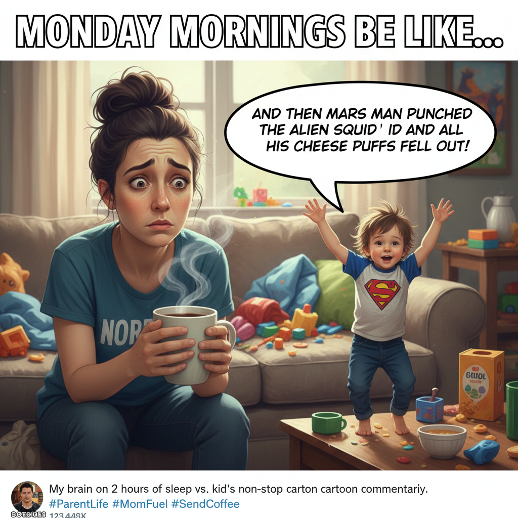 My toddler just explained the plot of Paw Patrol to me for 30 minutes. Send coffee.