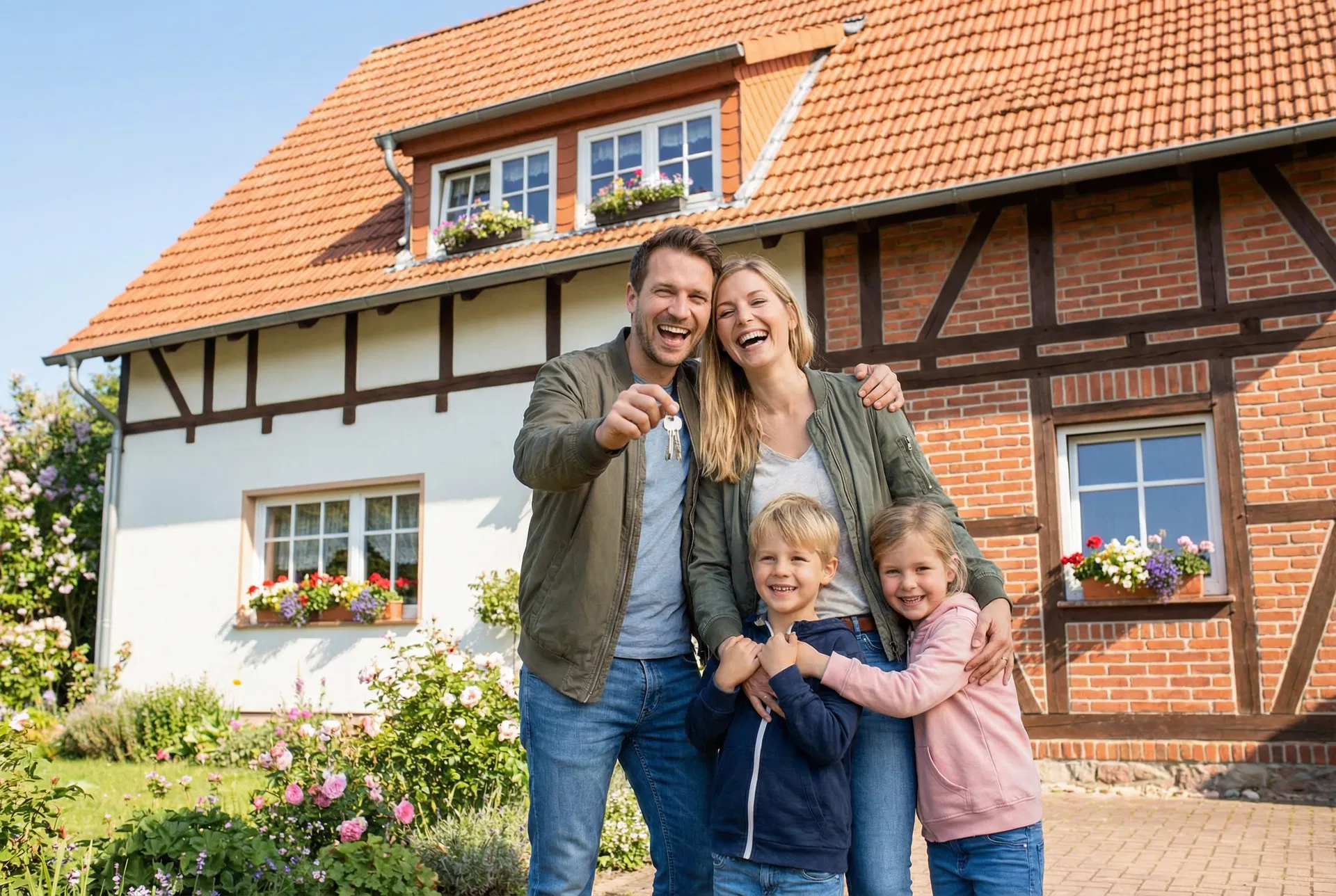 Familie vor Traumhaus