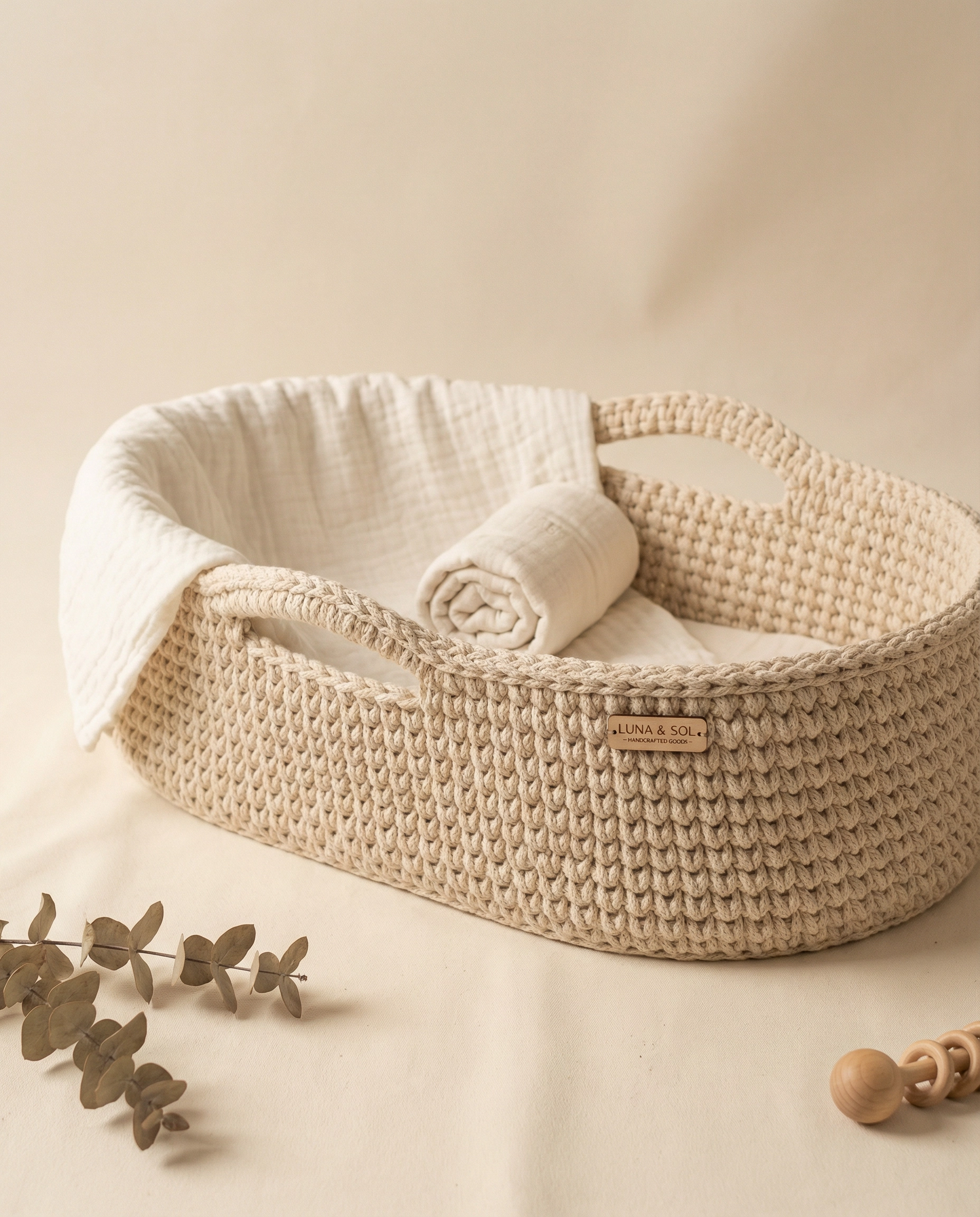 Ivory Stripe Moses Basket