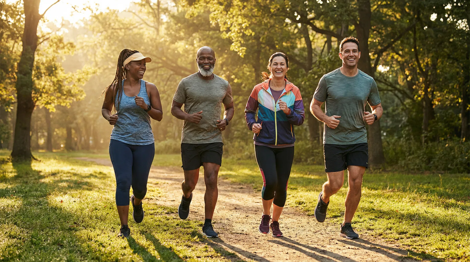 Diverse Gruppe beim Joggen im Park – Community und Ausdauer