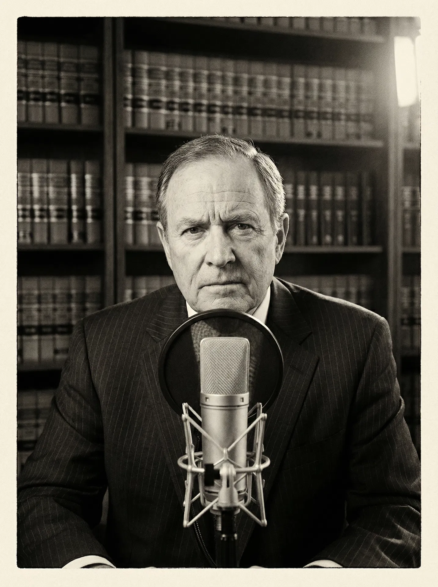 Probate attorney at podcast microphone