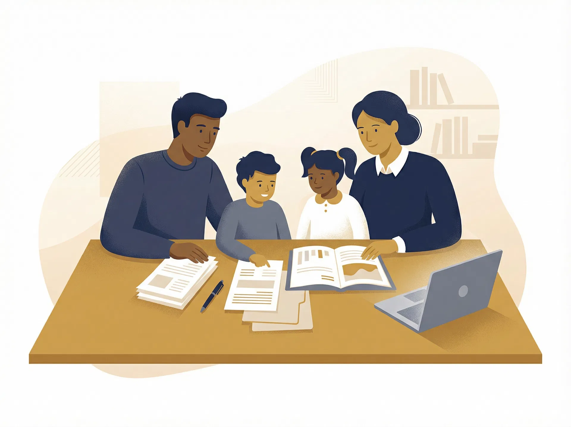 Family reviewing estate planning documents together