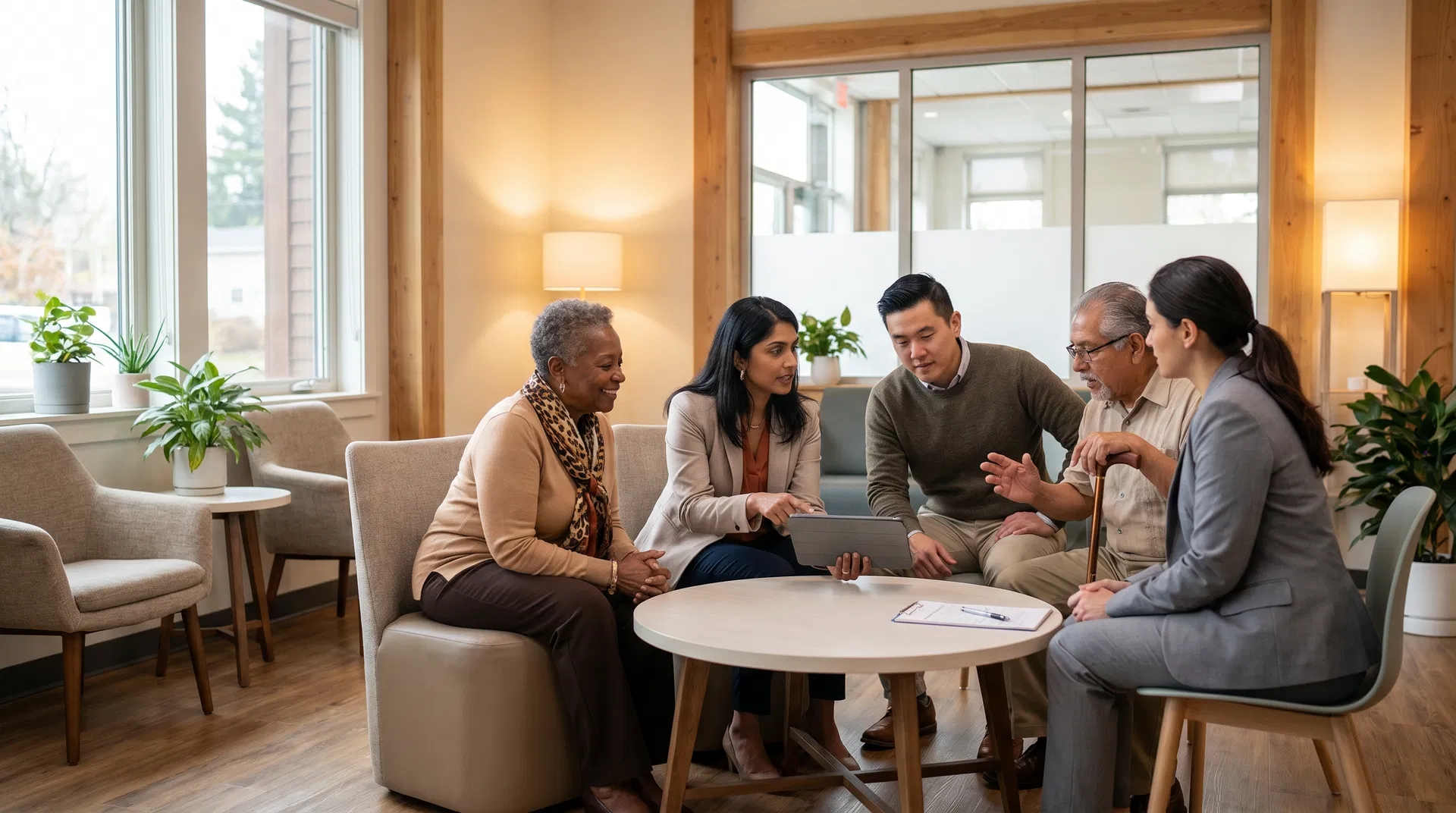 Black family gathered together in a warm and supportive home setting