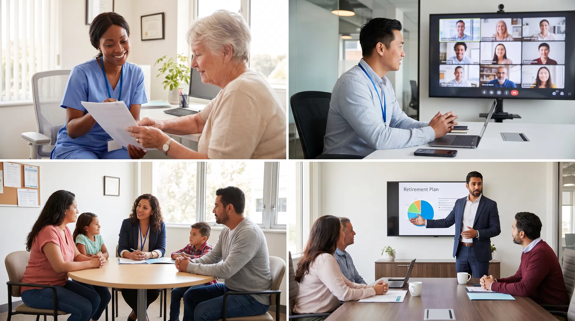 Professional consultation with Black seniors in a welcoming office